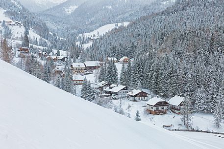 View form above of Bad Kleinkirchheim village in the snow, Carinthia, Austria, Europe