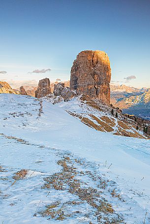 Cinque Torri at sunset, Cortina d'Ampezzo, dolomites, Veneto, Italy, Europe