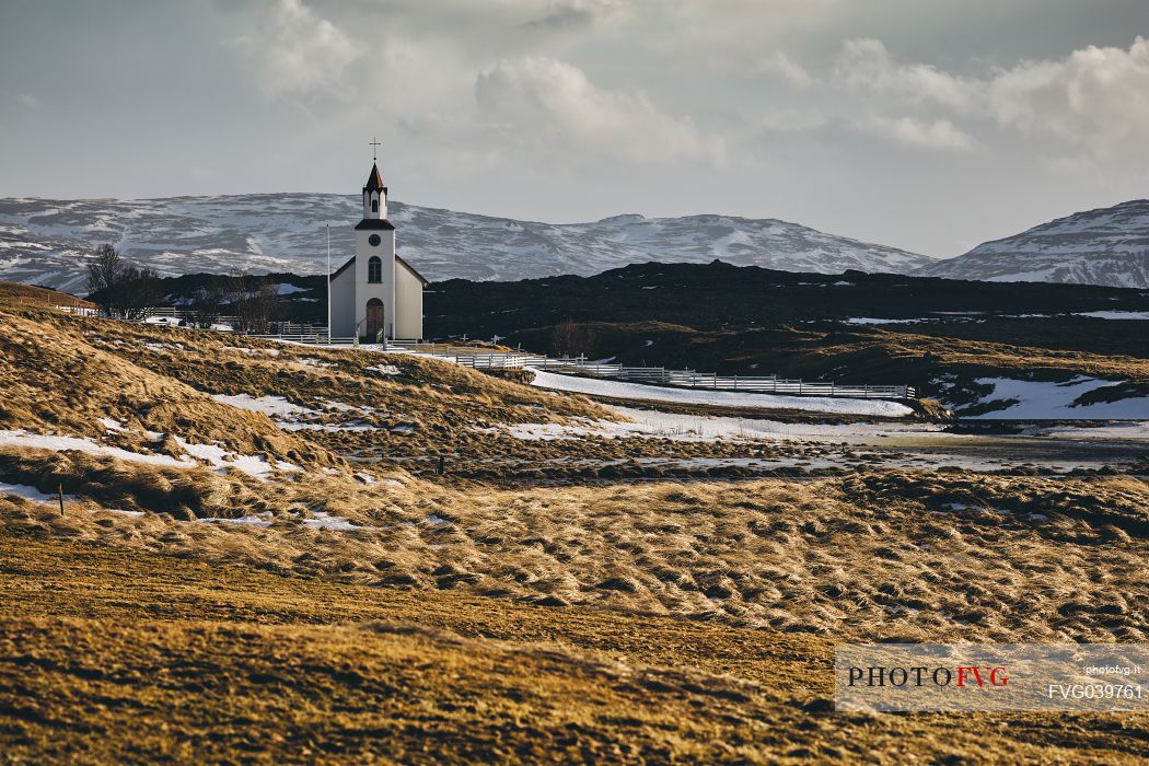 Icelandic church surrounded by nature along ring road, Hringvegur, Iceland