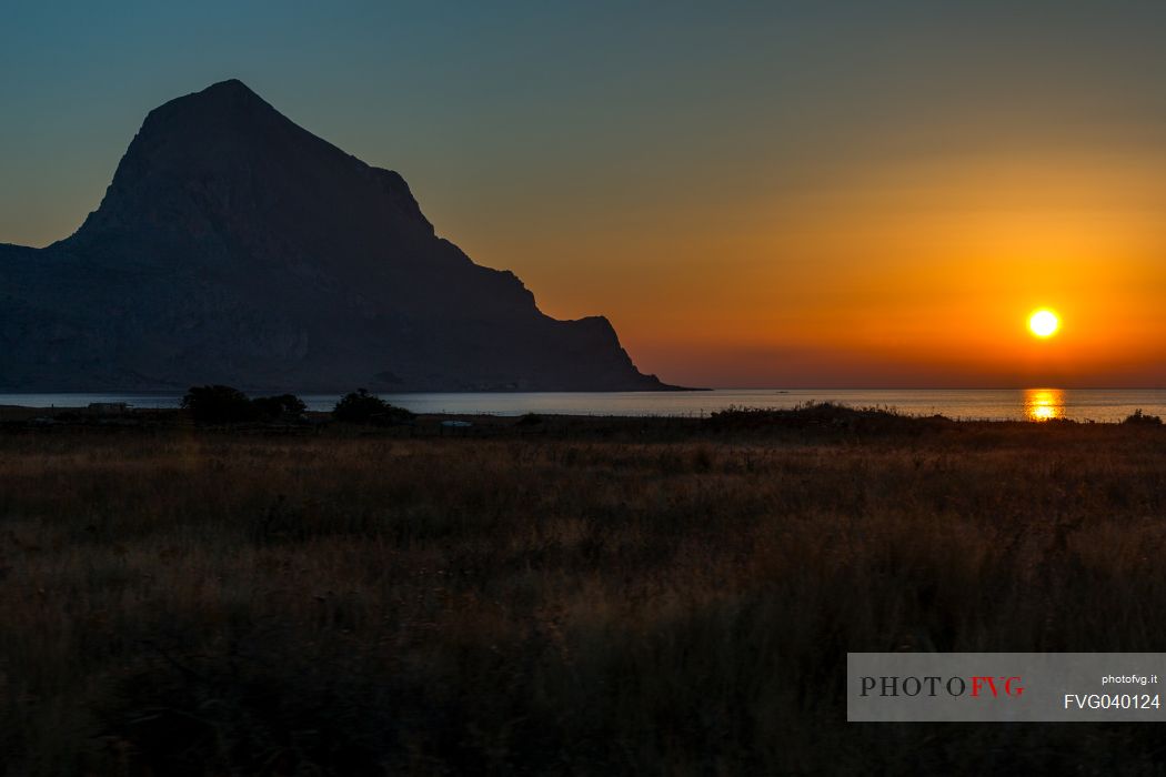Monte Cofano Mountain Natural Reserve at sunset, Sicily, Italy