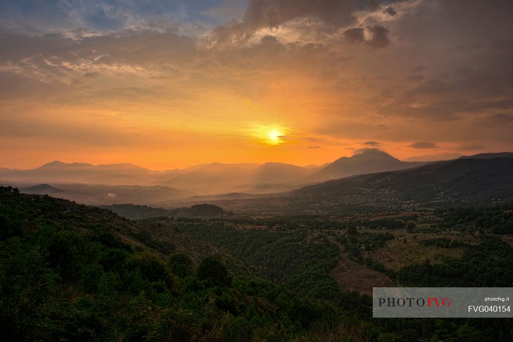 Natural landscape at sunset near Matera town, Basilicata, Italy, Europe