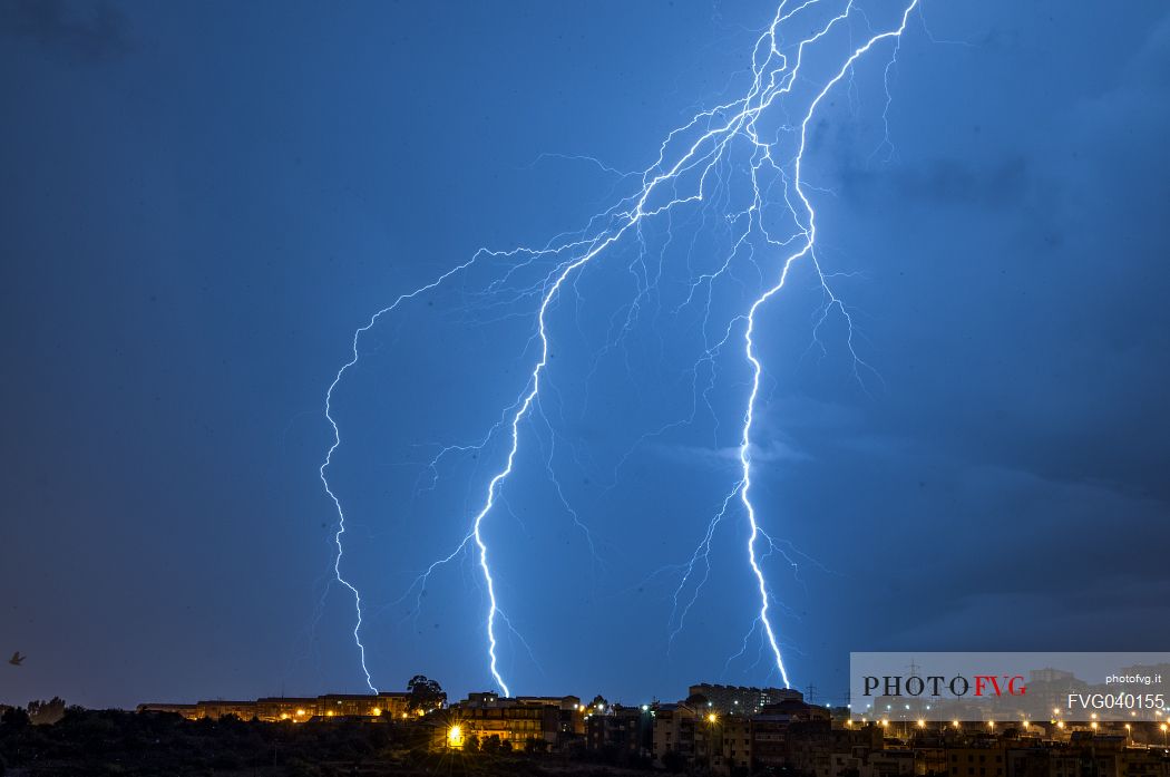 Lightning bolt over Catania city, Sicily, Italy, Europe