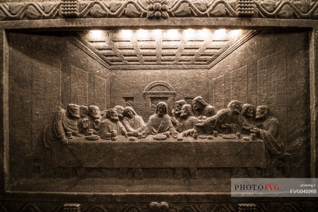 Picture of Last supper sculptured into in Wieliczka Salt Mine, Poland, Europe