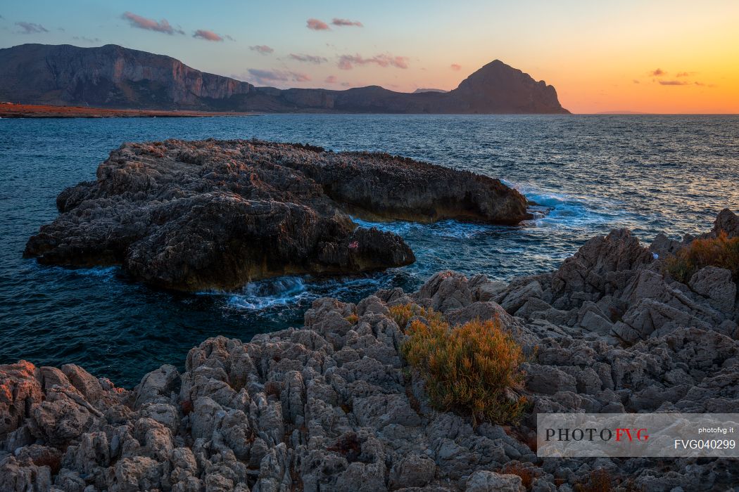 Monte Cofano natural reserve and Capo Cofano in background, Sicily, Italy, Europe