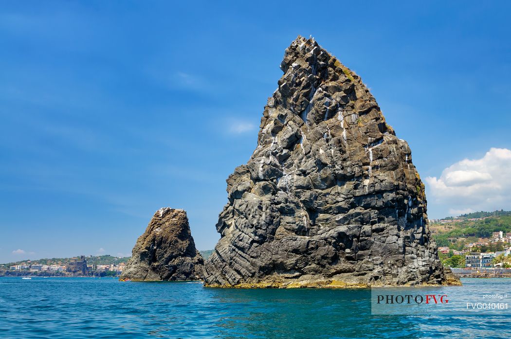 Faraglioni, stack rocks in Aci Trezza, Catania, Sicily, Italy, Europe