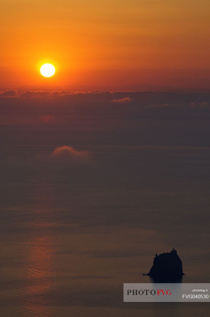 View of Strombolicchio islet from Stromboli volcano, Stromboli, Sicily, Italy, Europe