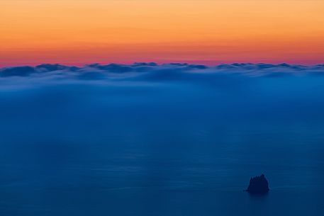 Strombolicchio islet and its lighthouse,  near Stromboli in the aeolian islands, Sicily, Italy, Europe