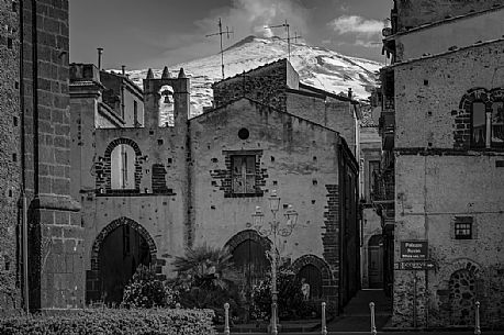 Randazzo village and in the background the snowy Etna mount, Sicily, Italy Randazzo village and in the background the snowy Etna mount, Sicily, Italy