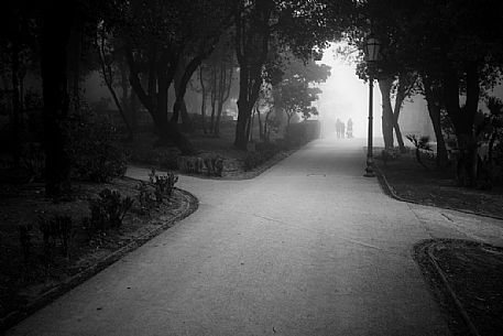 Walk in the fog, Erice town, Sicily, Italy