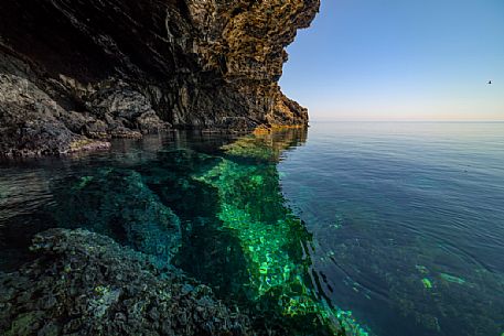 Transparent water and cliff in the sea of Ustica, Sicily, Italy