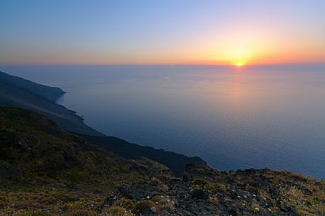 Sciara del Fuoco slope in the Stromboli island at sunset, Aeolian islands, Sicily, Italy, Europe Sciara del Fuoco slope in the Stromboli island at sunset, Aeolian islands, Sicily, Italy, Europe