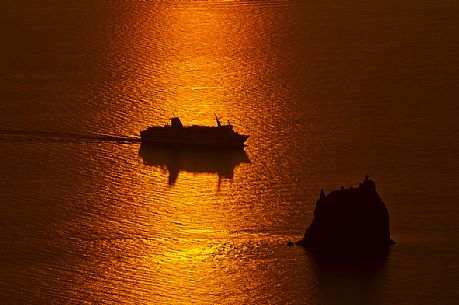 Strombolicchio from Stromboli island, Aeolian islands, Sicily, Italy, Europe