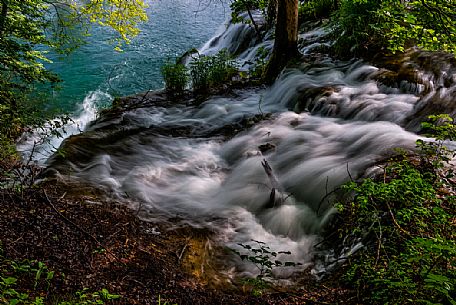 Above view of waterfall in the Plitvice Lakes National Park, Dalmatia, Croatia, Europe