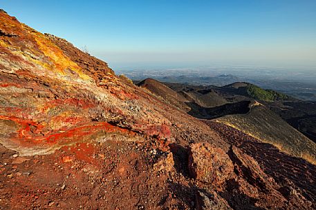 Silvestri crater and Catania Gulf in the background, Etna mount, Sicily, Italy