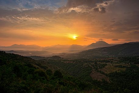 Natural landscape at sunset near Matera town, Basilicata, Italy, Europe