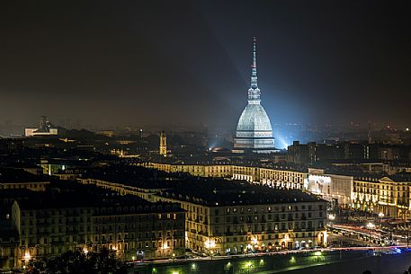 Mole Antonelliana and the town of Turin by night, Piedmont Mole Antonelliana and the town of Turin by night, Piedmont