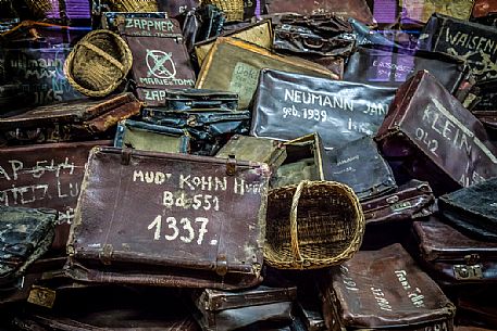 The bags of victims in Auschwitz Birkenau concentration camp, Poland, Europe The bags of victims in Auschwitz Birkenau concentration camp, Poland, Europe