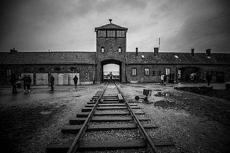 Railway tracks leading to the Auschwitz Birkenau concentration camp, Poland, Europe