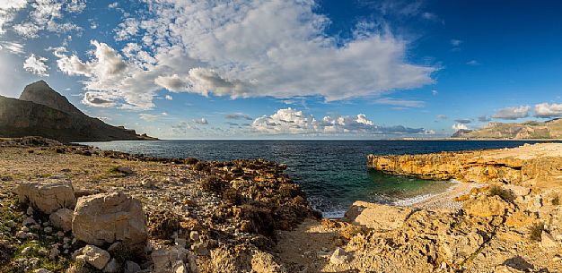 Monte Cofano natural reserve and Capo Cofano on background, Sicily, Italy, Europe