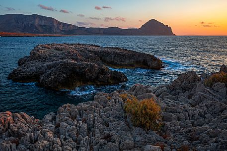 Monte Cofano natural reserve and Capo Cofano in background, Sicily, Italy, Europe