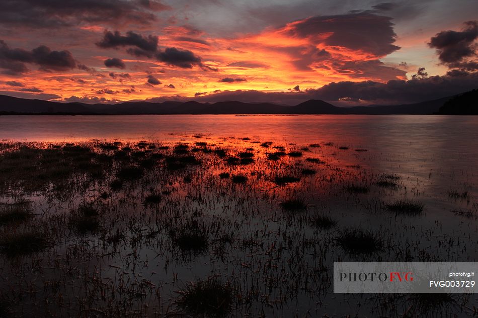 Fiery dawn on Lake Cerknica