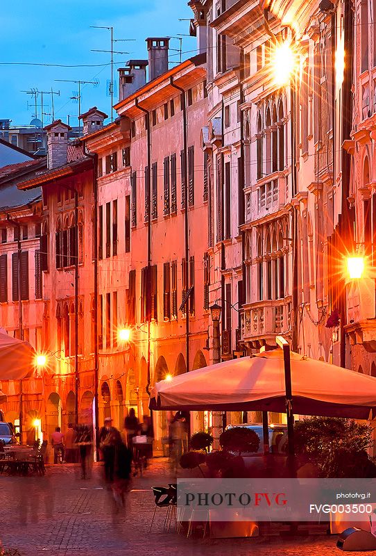 Evening view of Corso Vittorio Emanuele II in  the historic center of Pordenone in north east Italy, Friuli Venezia Giulia, Europe