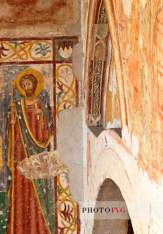 Medieval frescoes of the VIII century in the the Abbazia di Santa Maria in Sylvis abbey, Sesto al Reghena, Friuli Venezia Giulia, Italy, Europe