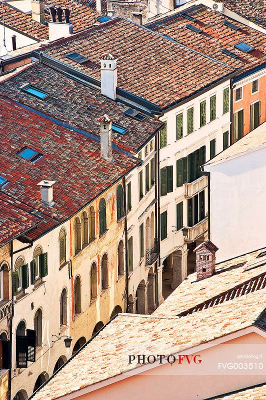 Detail of historical buildings in the downtown of Pordenone, Friuli Venezia Giulia, Italy, Europe