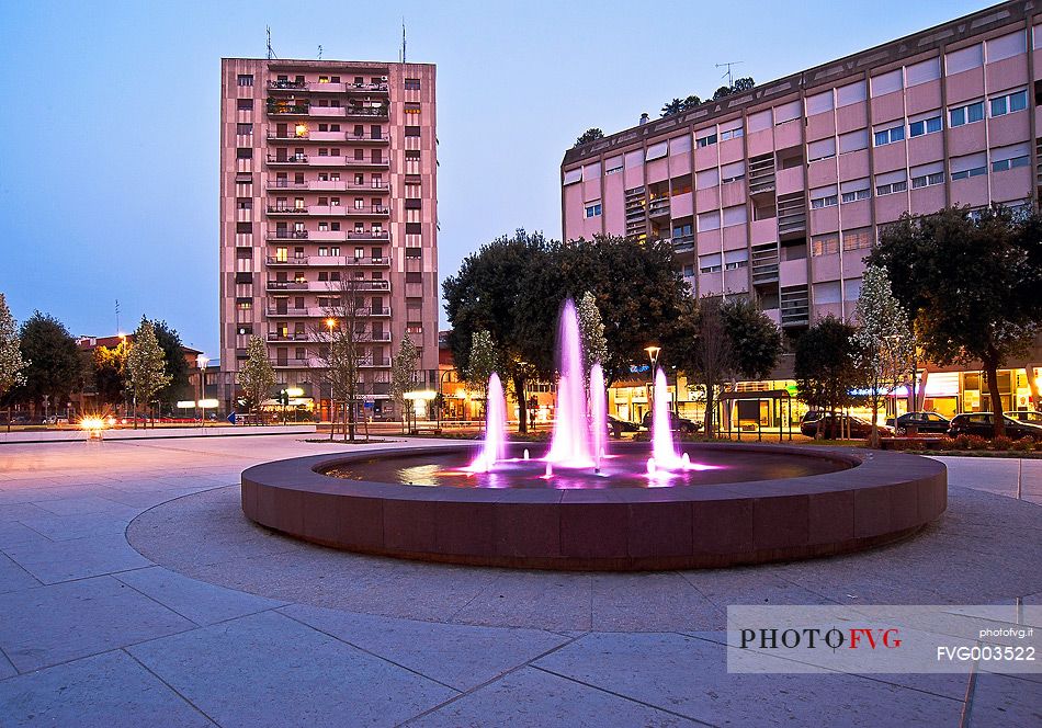 Piazza Risorgimento in Pordenone, in the background, The Skyscraper, Friuli Venezia Giulia, Italy, Europe