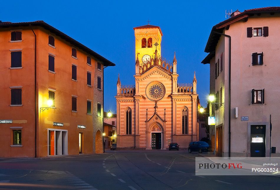 Duomo of the ancient village of Valvasone at dusk, Friuli Venezia Giulia, Italy, Europe