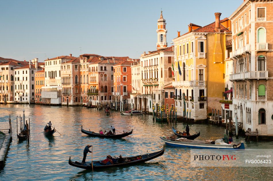 Gondolas on the Grand Canal or Canal Grande in Venice, Italy, Europe