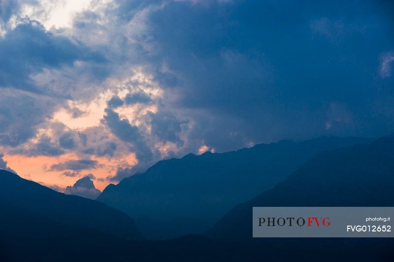 Mount Duranno lighted by the last light of sunset, Friulan Dolomites, Italy, Europe