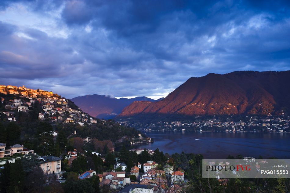 The village of Cernobbio on Como Lake at sunset, Lombardy, Italy, Europe