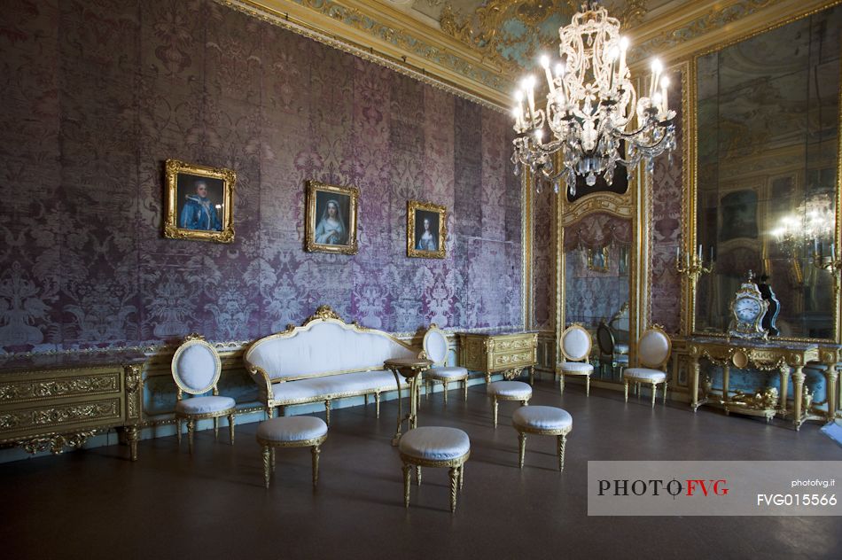 Inside room of the Savoy Residence for Hunting and Feasts of 1729. The Palazzina Hunting Residence is one of the most important monuments of Turin. It is unesco world heritage site. Palazzina di Stupinigi, Turin, Italy