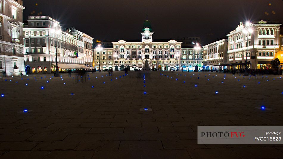 Piazza Unit d'Italia by night. It is the main square in Trieste, a seaport city in northeast Italy, Friuli Venezia Giulia, Italy, Europe