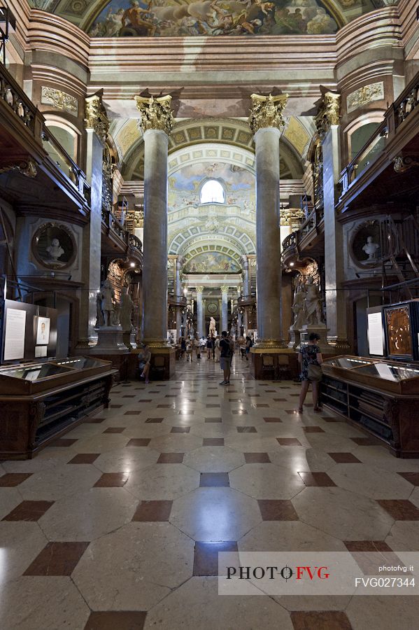 The gallery of the Austrian National Library in Vienna. It is the largest baroque library in Europe. Austria.