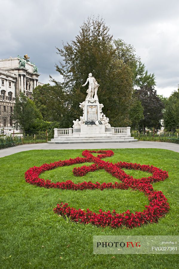 Mozart Memorial in Burggarten Park, the Imperial Palace Gardens in Vienna. Austria.