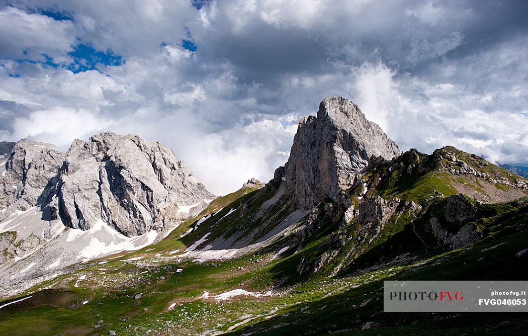 Peralaba and Pic Chiadenis peaks in Sesis valley, Sappada, dolomites, Friuli Venezia Giulia, Italy, Europe