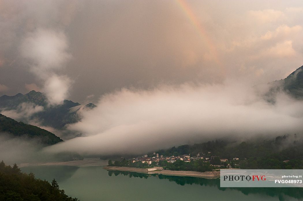 The village of Barcis  before a storm. It is a mountain resort in western Friuli famous for its lake, a destination for sportsmen and others.