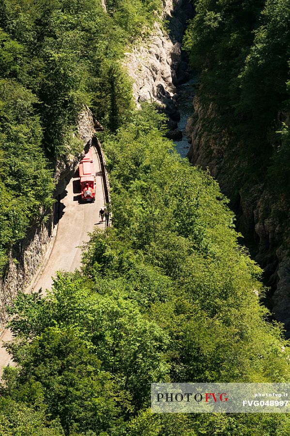 The tourist train of Valcellina, in the province of Pordenone, which runs along the old disused road and offers a visit to the suggestive gorge created by the Cellina river. Natural heritage protected as a nature reserve. Italy