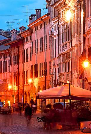 Evening view of Corso Vittorio Emanuele II in  the historic center of Pordenone in north east Italy, Friuli Venezia Giulia, Europe