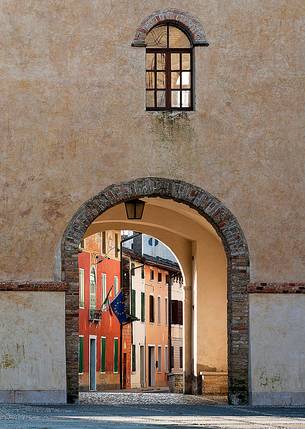 Gate and palace Burovich in Sesto al Reghena, Pordenone district, Friuli Venezia Giulia, Italy, Europe Gate and palace Burovich in Sesto al Reghena, Pordenone district, Friuli Venezia Giulia, Italy, Europe