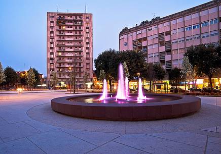 Piazza Risorgimento in Pordenone, in the background, The Skyscraper, Friuli Venezia Giulia, Italy, Europe