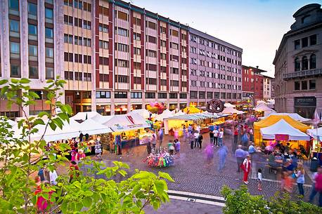 The first edition of European Market festival in XX Settembre square, Pordenone, Friuli Venezia Giulia, Italy, Europe The first edition of European Market festival in XX Settembre square, Pordenone, Friuli Venezia Giulia, Italy, Europe