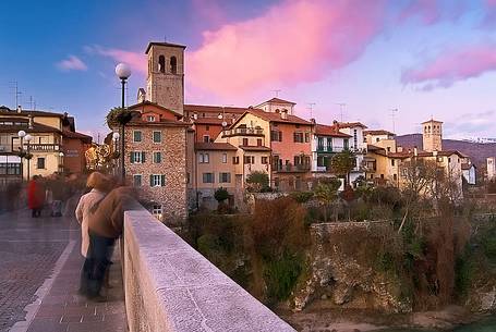 Sunset on the Devil's Bridge in Cividale del Friuli, a UNESCO heritage site since 2011, Friuli Venezia Giulia, Italy, Europe