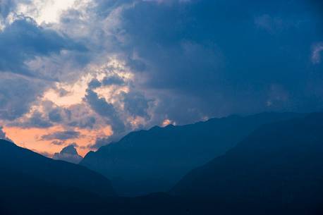 Mount Duranno lighted by the last light of sunset, Friulan Dolomites, Italy, Europe