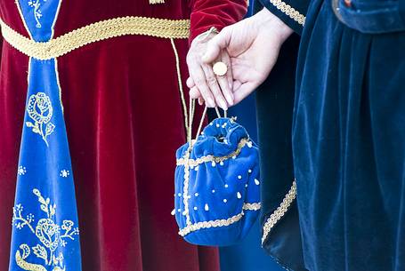 Detail of a beautiful cloth during the historical reenactment of the Macia in Spilimbergo, Friuli Venezia Giulia, Italy, Europe