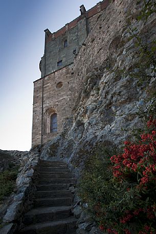 The Sacra of San Michele on Mount Pirchiriano in St. Ambrogio, it is prestigious religious architectural symbol of Piedmont, Susa valley, Piedmont, Italy.