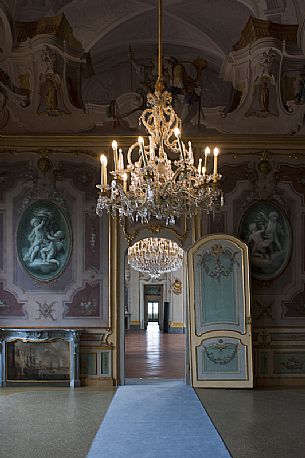 Inside room of the Savoy Residence for Hunting and Feasts of 1729. The Palazzina Hunting Residence is one of the most important monuments of Turin. It is unesco world heritage site. Palazzina di Stupinigi, Turin, Italy