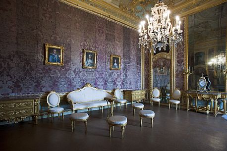 Inside room of the Savoy Residence for Hunting and Feasts of 1729. The Palazzina Hunting Residence is one of the most important monuments of Turin. It is unesco world heritage site. Palazzina di Stupinigi, Turin, Italy